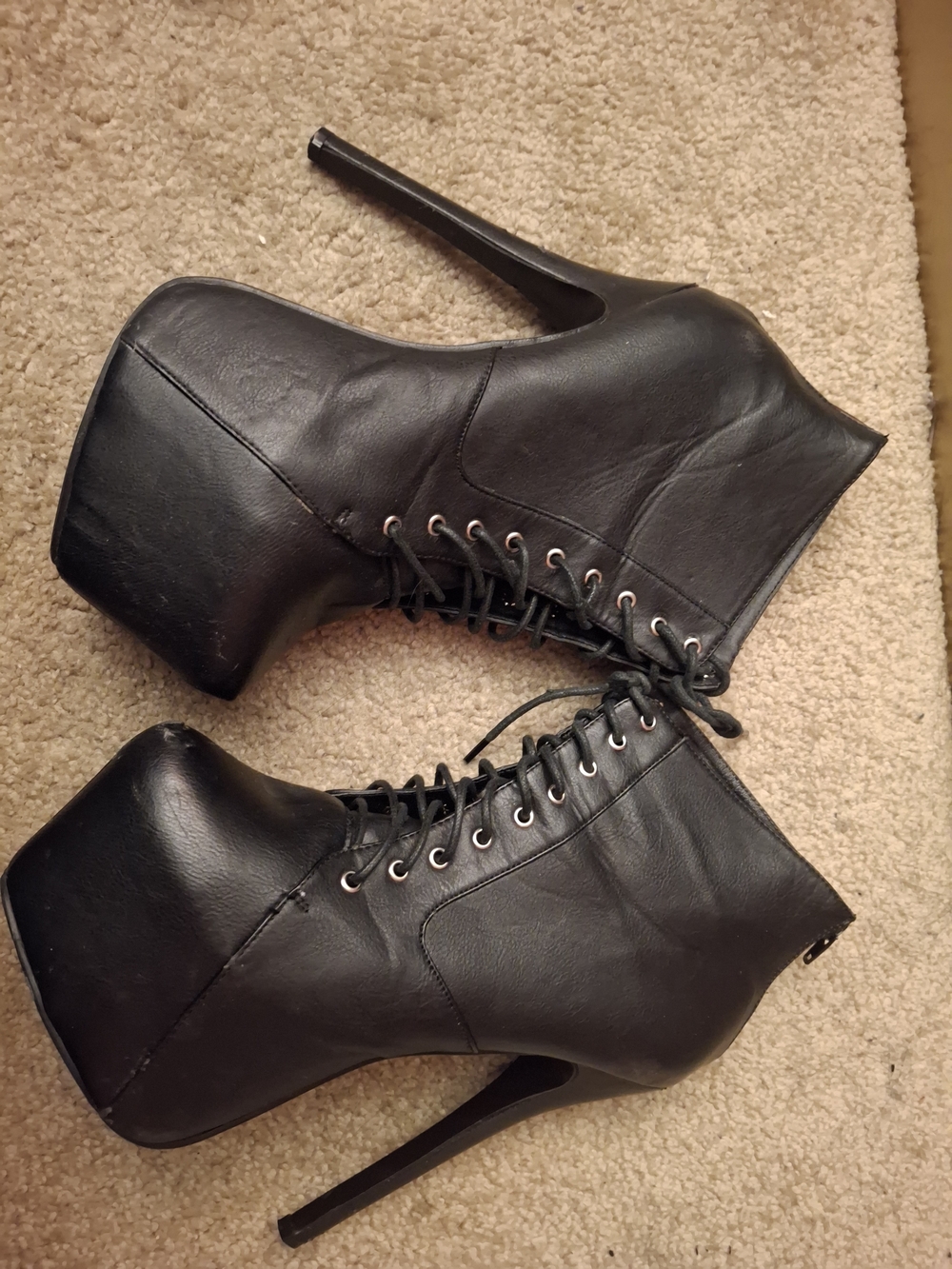 Black Lace-Up Platform Stiletto Ankle Boots